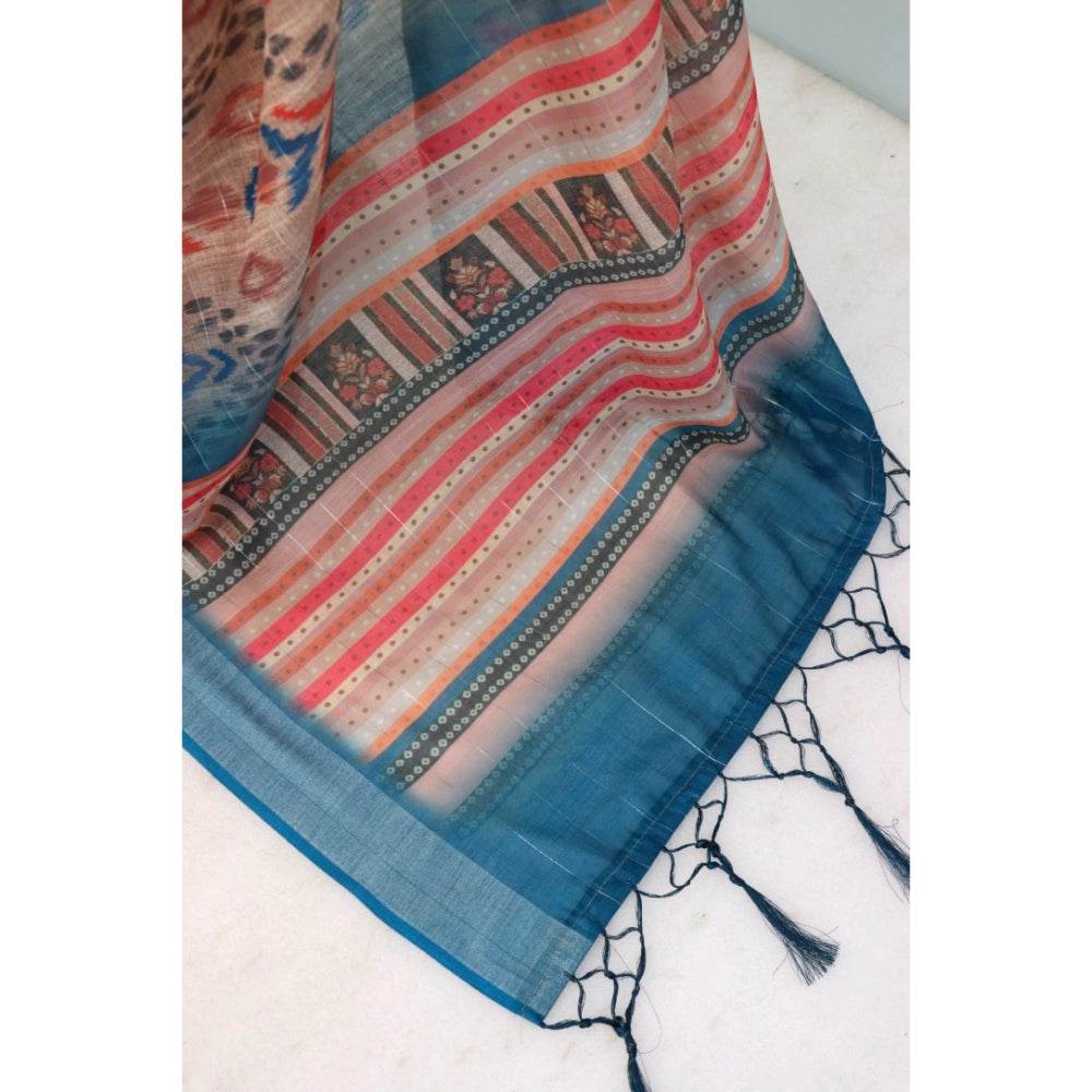 Generic Women's Linen Digital Print Saree With Unstitched Blouse 5.5Mtr (Multicolor) - MYLUXURY LANE ENTERPRISE