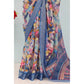 Generic Women's Linen Digital Print Saree With Unstitched Blouse 5.5Mtr (Blue) - MYLUXURY LANE ENTERPRISE