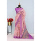 Generic Women's Linen Digital Print Saree With Unstitched Blouse 5.5Mtr (Purple) - MYLUXURY LANE ENTERPRISE
