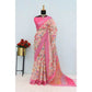 Generic Women's Linen Digital Print Saree With Unstitched Blouse 5.5Mtr (Pink) - MYLUXURY LANE ENTERPRISE
