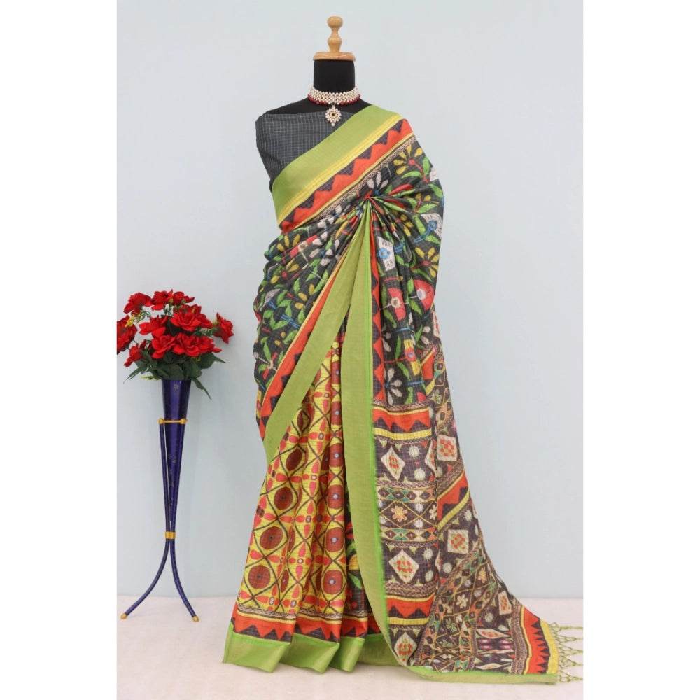 Generic Women's Mysore Silk Digital Print Saree With Unstitched Blouse 5.5Mtr (Green) - MYLUXURY LANE ENTERPRISE