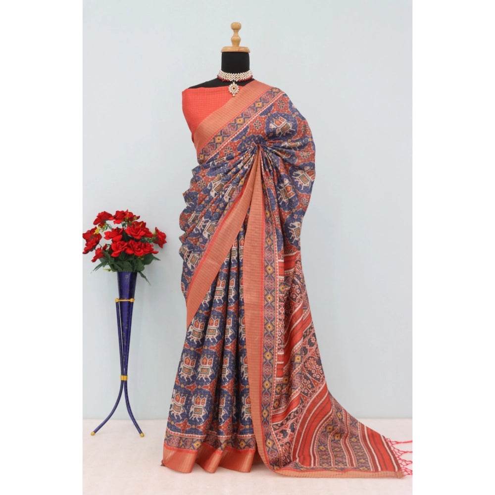Generic Women's Mysore Silk Digital Print Saree With Unstitched Blouse 5.5Mtr (Blue) - MYLUXURY LANE ENTERPRISE