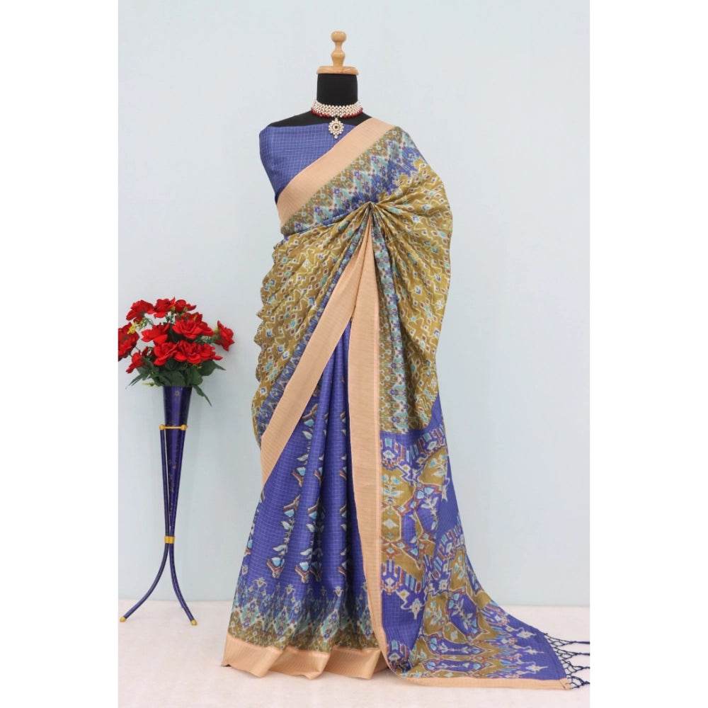 Generic Women's Mysore Silk Digital Print Saree With Unstitched Blouse 5.5Mtr (Blue) - MYLUXURY LANE ENTERPRISE