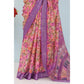 Generic Women's Linen Digital Print Saree With Unstitched Blouse 5.5Mtr (Purple) - MYLUXURY LANE ENTERPRISE