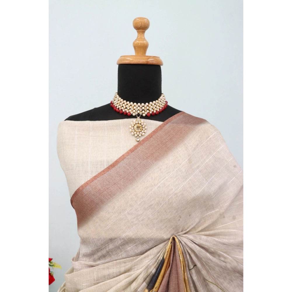 Generic Women's Linen Digital Print Saree With Unstitched Blouse 5.5Mtr (Multicolor) - MYLUXURY LANE ENTERPRISE