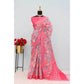 Generic Women's Linen Digital Print Saree With Unstitched Blouse 5.5Mtr (Pink) - MYLUXURY LANE ENTERPRISE