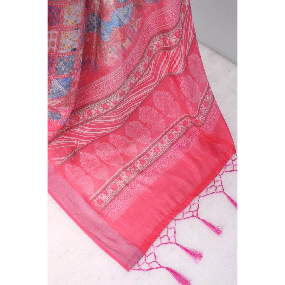 Generic Women's Linen Digital Print Saree With Unstitched Blouse 5.5Mtr (Pink) - MYLUXURY LANE ENTERPRISE