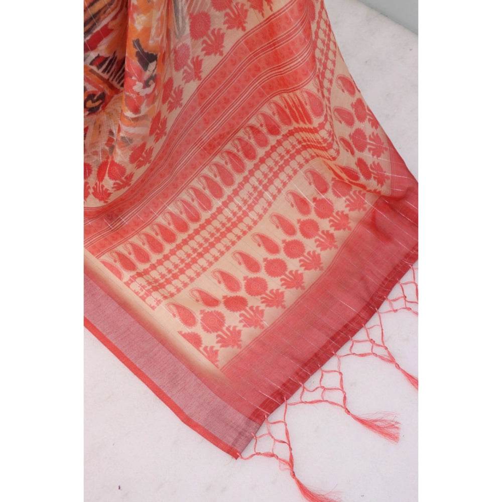 Generic Women's Linen Digital Print Saree With Unstitched Blouse 5.5Mtr (Pink) - MYLUXURY LANE ENTERPRISE