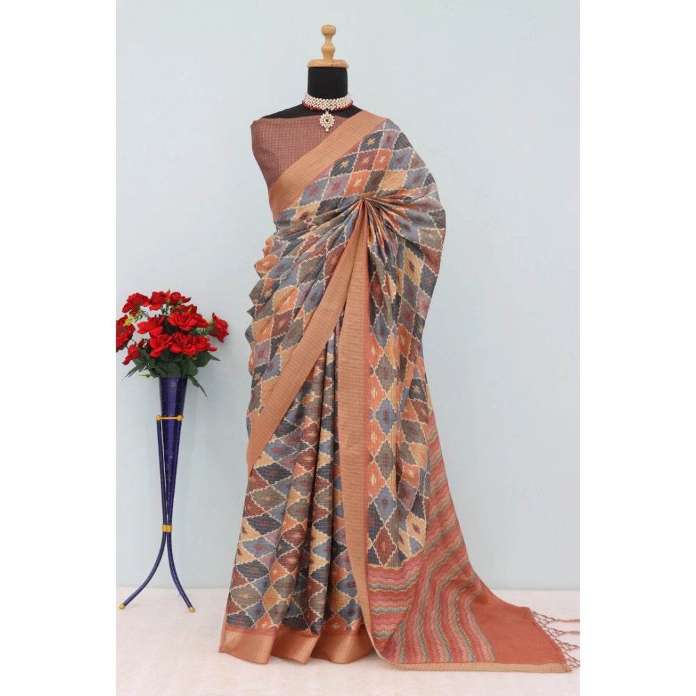 Generic Women's Mysore Silk Digital Print Saree With Unstitched Blouse 5.5Mtr (Brown) - MYLUXURY LANE ENTERPRISE