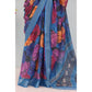Generic Women's Linen Digital Print Saree With Unstitched Blouse 5.5Mtr (Blue) - MYLUXURY LANE ENTERPRISE