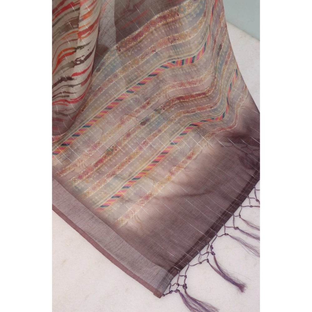 Generic Women's Linen Digital Print Saree With Unstitched Blouse 5.5Mtr (Grey) - MYLUXURY LANE ENTERPRISE