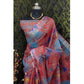 Generic Women's Cotton Linen Woven Design Saree With Unstitched Blouse 5.5Mtr (Red) - MYLUXURY LANE ENTERPRISE