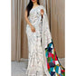 Generic Women's Cotton Linen Printed Saree With Unstitched Blouse 5.5Mtr (White) - MYLUXURY LANE ENTERPRISE