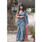 Generic Women's Cotton Linen Printed Saree With Unstitched Blouse 5.5Mtr (Grey) - MYLUXURY LANE ENTERPRISE