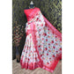 Generic Women's Cotton Linen Woven Design Saree With Unstitched Blouse 5.5Mtr (Red) - MYLUXURY LANE ENTERPRISE