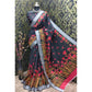 Generic Women's Cotton Linen Digital Print Saree With Unstitched Blouse 5.5Mtr (Black) - MYLUXURY LANE ENTERPRISE