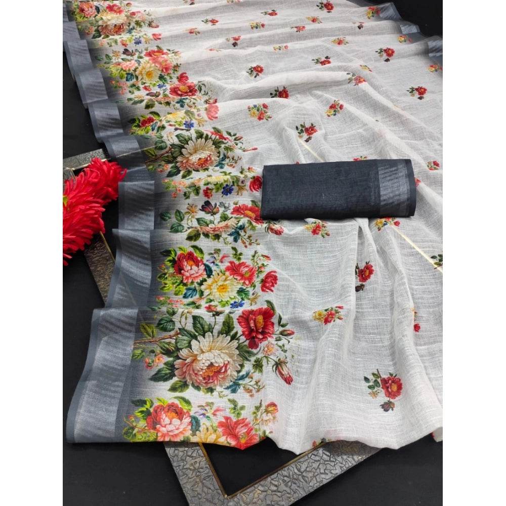 Generic Women's Cotton Linen Woven Design Saree With Unstitched Blouse 5.5Mtr (Black) - MYLUXURY LANE ENTERPRISE