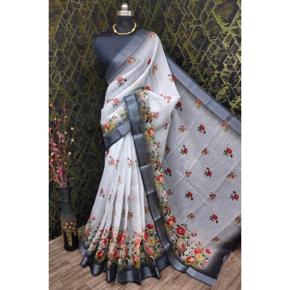 Generic Women's Cotton Linen Woven Design Saree With Unstitched Blouse 5.5Mtr (Black) - MYLUXURY LANE ENTERPRISE