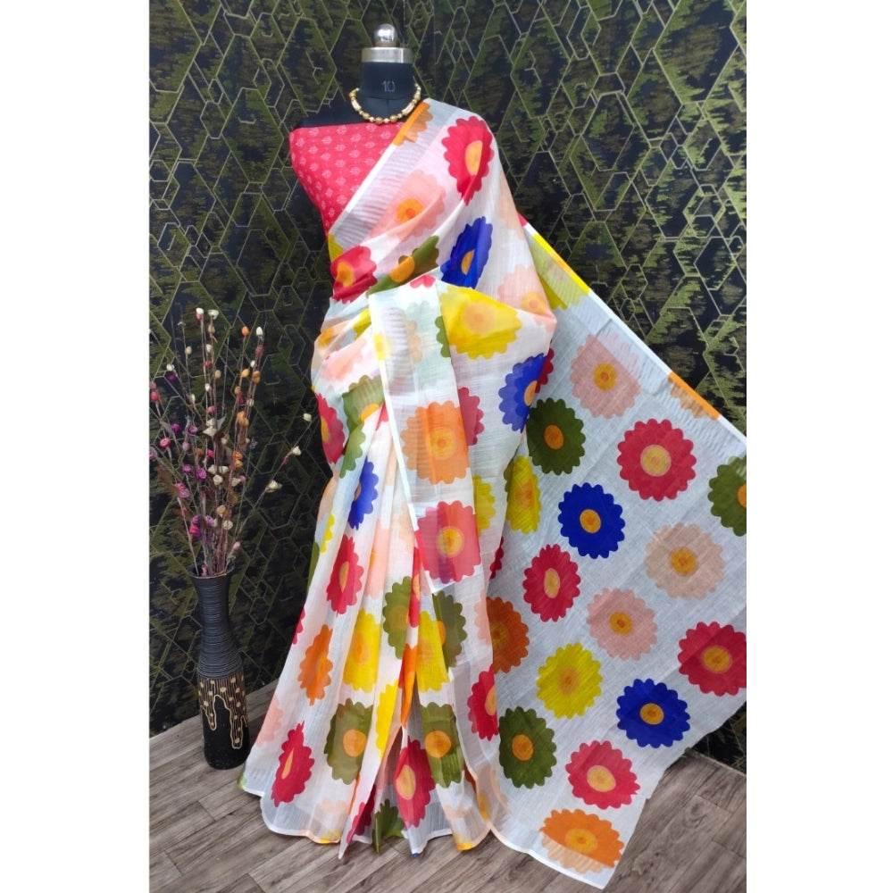 Generic Women's Cotton Linen Woven Design Saree With Unstitched Blouse 5.5Mtr (Red) - MYLUXURY LANE ENTERPRISE