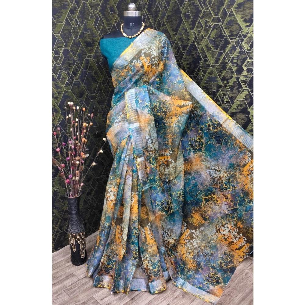 Generic Women's Cotton Linen Woven Design Saree With Unstitched Blouse 5.5Mtr (Multicolor) - MYLUXURY LANE ENTERPRISE