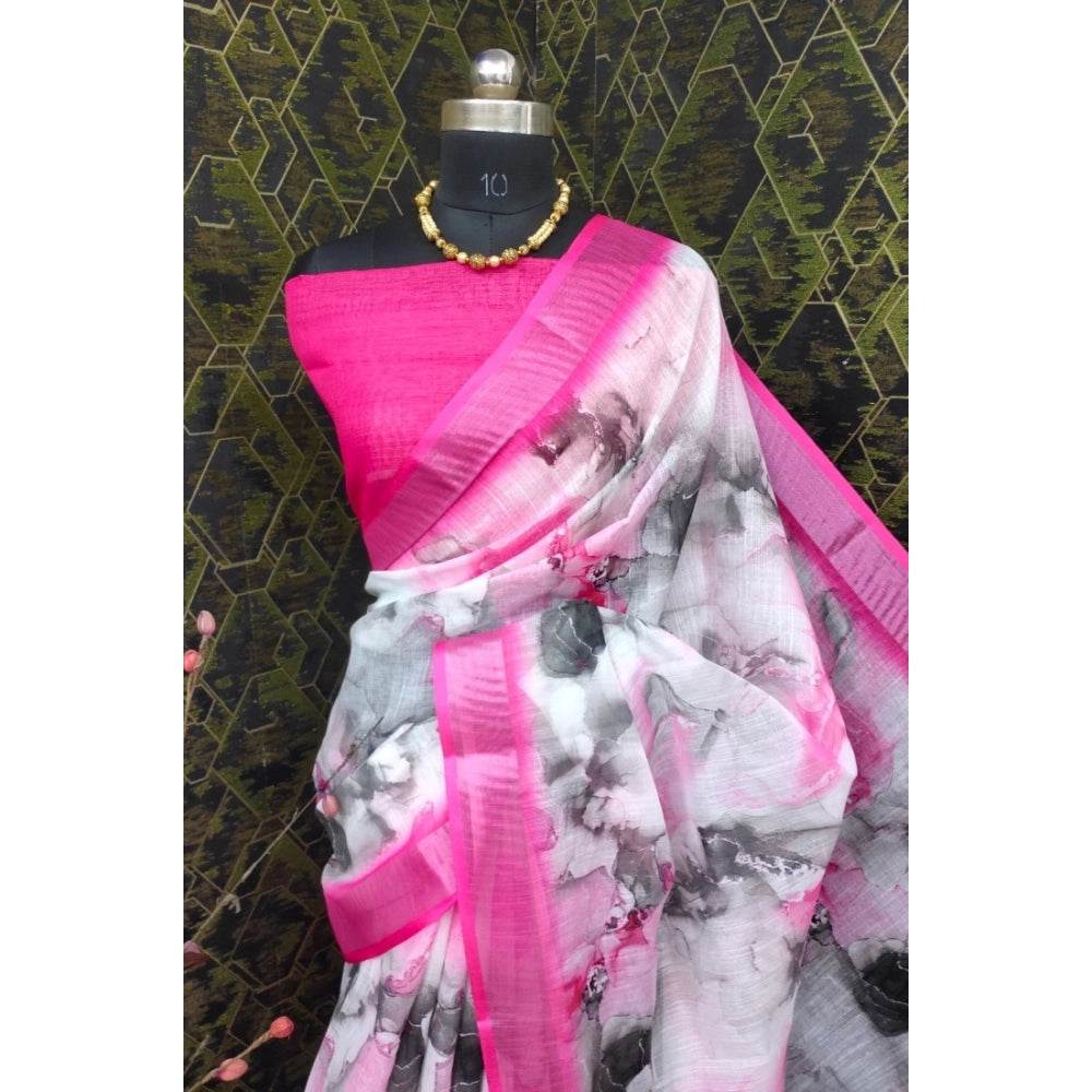 Generic Women's Cotton Linen Woven Design Saree With Unstitched Blouse 5.5Mtr (Pink) - MYLUXURY LANE ENTERPRISE