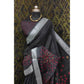 Generic Women's Cotton Linen Digital Print Saree With Unstitched Blouse 5.5Mtr (Black) - MYLUXURY LANE ENTERPRISE