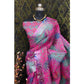 Generic Women's Cotton Linen Woven Design Saree With Unstitched Blouse 5.5Mtr (Pink) - MYLUXURY LANE ENTERPRISE