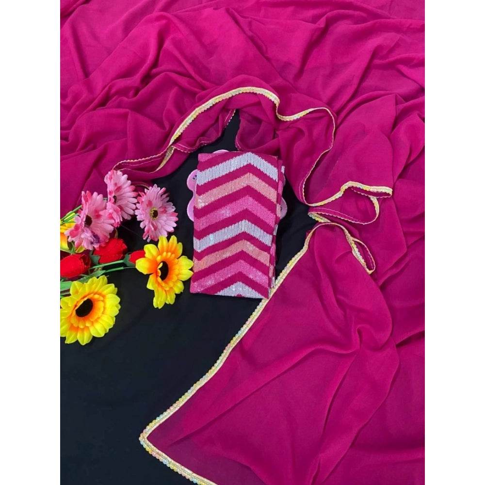 Generic Women's Fox Georgette Solid Saree With Unstitched Blouse 5.5Mtr (Pink) - MYLUXURY LANE ENTERPRISE