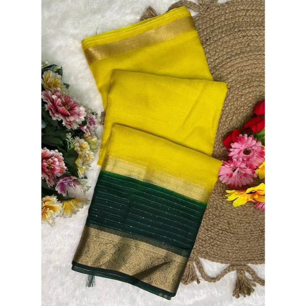 Generic Women's Khadi Cotton Solid Saree With Unstitched Blouse 5.5Mtr (Yellow) - MYLUXURY LANE ENTERPRISE