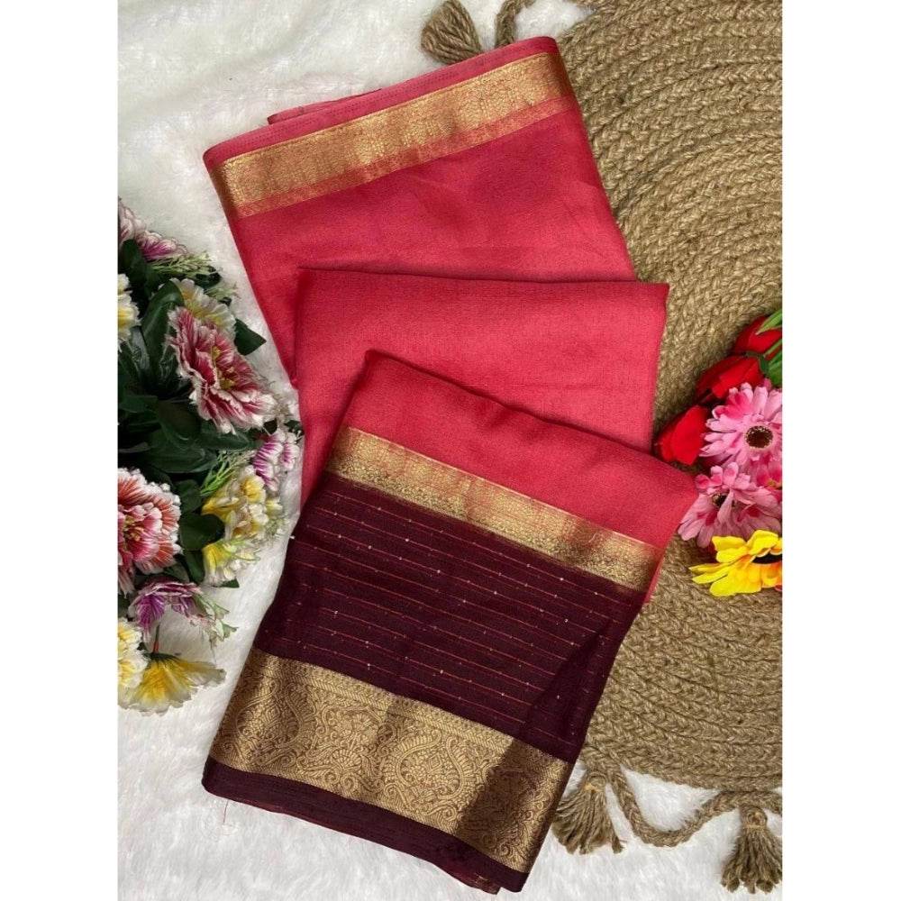 Generic Women's Khadi Cotton Solid Saree With Unstitched Blouse 5.5Mtr (Pink) - MYLUXURY LANE ENTERPRISE