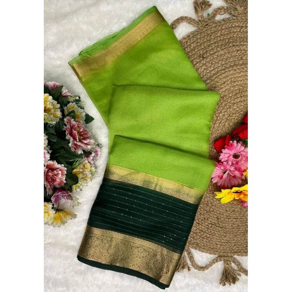 Generic Women's Khadi Cotton Solid Saree With Unstitched Blouse 5.5Mtr (Green) - MYLUXURY LANE ENTERPRISE
