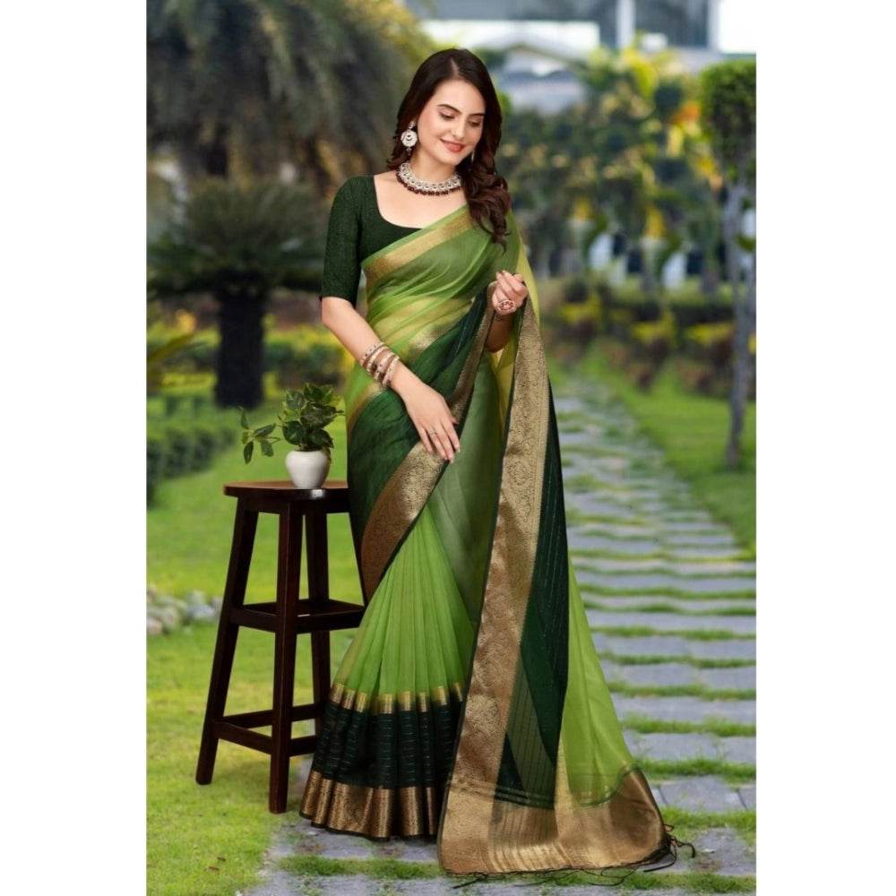 Generic Women's Khadi Cotton Solid Saree With Unstitched Blouse 5.5Mtr (Green) - MYLUXURY LANE ENTERPRISE