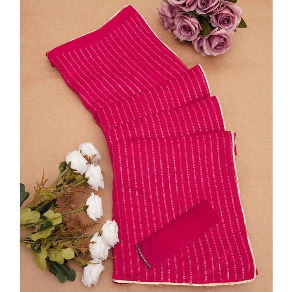 Generic Women's Vichitra Silk Striped Saree With Unstitched Blouse 5.5Mtr (Pink) - MYLUXURY LANE ENTERPRISE