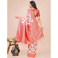 Generic Women's Linen Cotton Printed Saree With Unstitched Blouse 5.5Mtr (Red) - MYLUXURY LANE ENTERPRISE