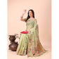 Generic Women's Linen Cotton Printed Saree With Unstitched Blouse 5.5Mtr (Light Green) - MYLUXURY LANE ENTERPRISE