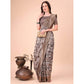 Generic Women's Cotton Printed Saree With Unstitched Blouse 5.5Mtr (Brown) - MYLUXURY LANE ENTERPRISE