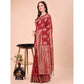 Generic Women's Cotton Printed Saree With Unstitched Blouse 5.5Mtr (Maroon) - MYLUXURY LANE ENTERPRISE