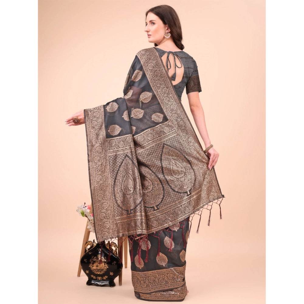 Generic Women's Cotton Printed Saree With Unstitched Blouse 5.5Mtr (Black) - MYLUXURY LANE ENTERPRISE