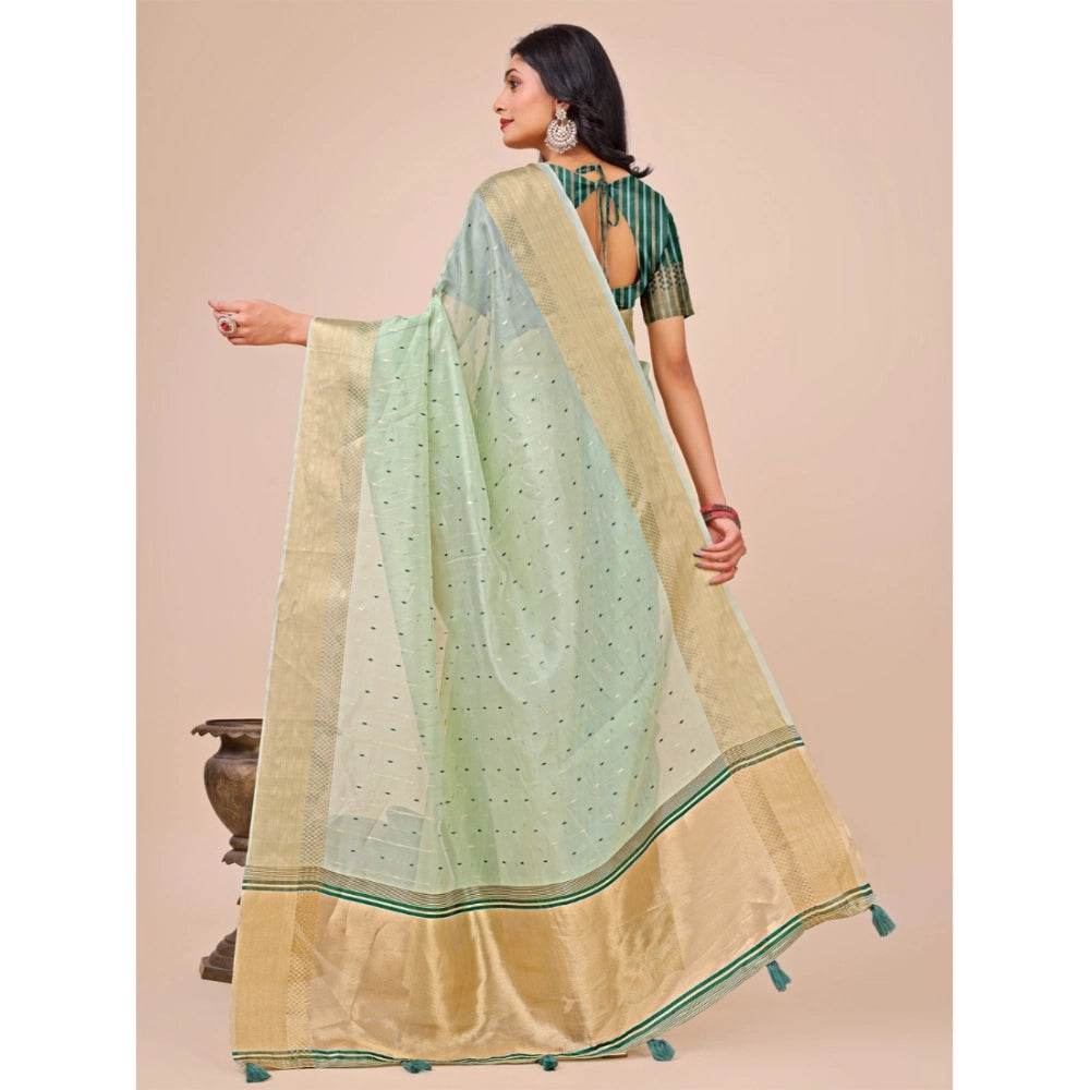 Generic Women's Organza Printed Saree With Unstitched Blouse 5.5Mtr (Olive Green) - MYLUXURY LANE ENTERPRISE