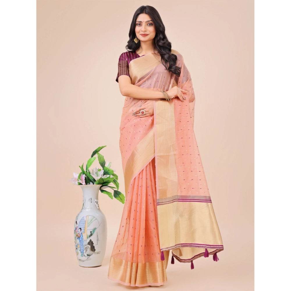 Generic Women's Organza Printed Saree With Unstitched Blouse 5.5Mtr (Light Pink) - MYLUXURY LANE ENTERPRISE