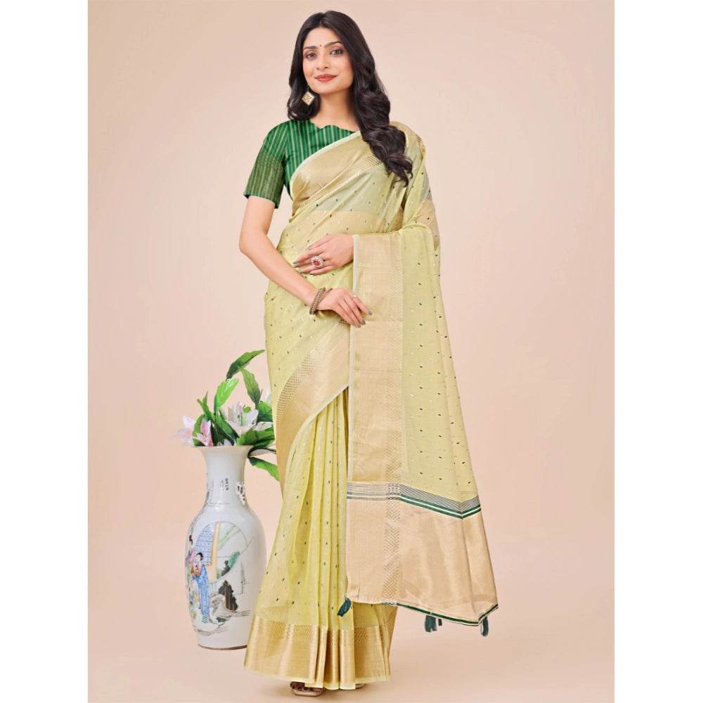 Generic Women's Organza Printed Saree With Unstitched Blouse 5.5Mtr (Light Green) - MYLUXURY LANE ENTERPRISE