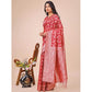 Generic Women's Linen Cotton Printed Saree With Unstitched Blouse 5.5Mtr (Red) - MYLUXURY LANE ENTERPRISE