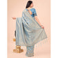 Generic Women's Cotton Printed Saree With Unstitched Blouse 5.5Mtr (Sky Blue) - MYLUXURY LANE ENTERPRISE