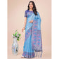 Generic Women's Lichi Silk Printed Saree With Unstitched Blouse 5.5Mtr (Sky Blue) - MYLUXURY LANE ENTERPRISE