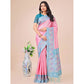 Generic Women's Lichi Silk Printed Saree With Unstitched Blouse 5.5Mtr (Pink) - MYLUXURY LANE ENTERPRISE
