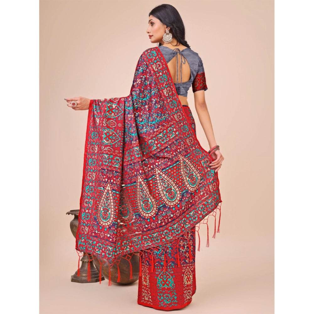Generic Women's Cotton Printed Saree With Unstitched Blouse 5.5Mtr (Red) - MYLUXURY LANE ENTERPRISE