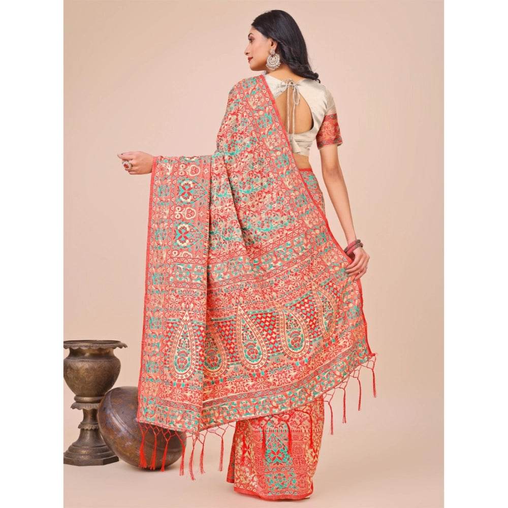 Generic Women's Cotton Printed Saree With Unstitched Blouse 5.5Mtr (Cream) - MYLUXURY LANE ENTERPRISE
