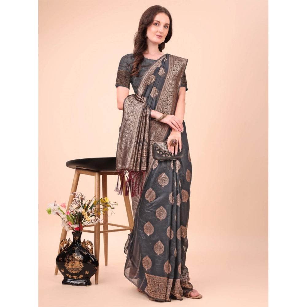 Generic Women's Cotton Printed Saree With Unstitched Blouse 5.5Mtr (Black) - MYLUXURY LANE ENTERPRISE