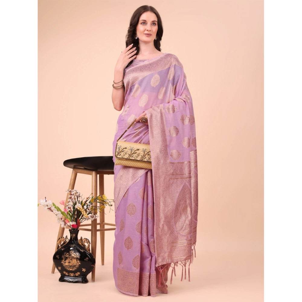 Generic Women's Cotton Printed Saree With Unstitched Blouse 5.5Mtr (Light Pink) - MYLUXURY LANE ENTERPRISE