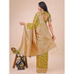 Generic Women's Linen Cotton Printed Saree With Unstitched Blouse 5.5Mtr (Olive Green) - MYLUXURY LANE ENTERPRISE